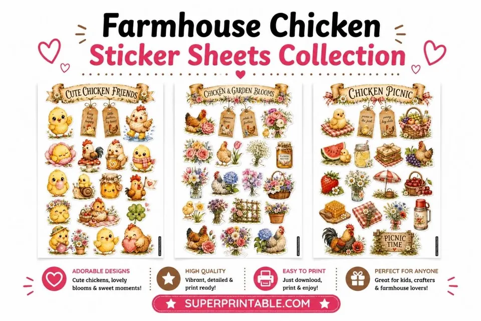 10+ Farmhouse Chicken Sticker Sheets Collection Feature Image