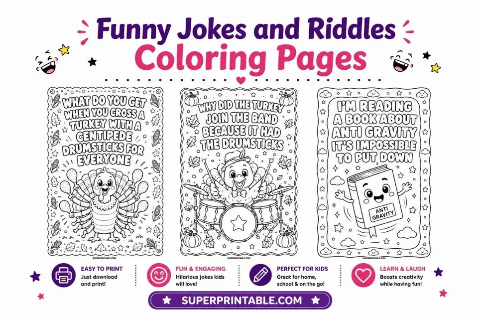 10+ Funny Jokes and Riddles Coloring Pages Feature Image