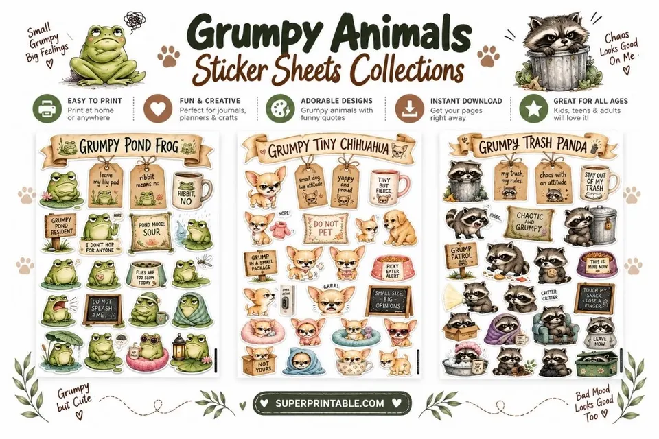 10+ Grumpy Animals Sticker Sheets Collections Feature Image