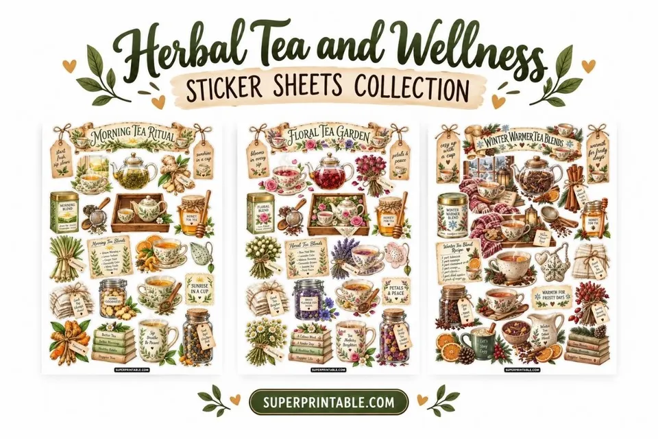 10+ Herbal Tea and Wellness Sticker Sheets Collection Feature Image