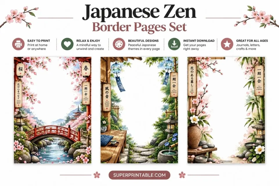 10+ Japanese Zen Border Pages Set Feature Image