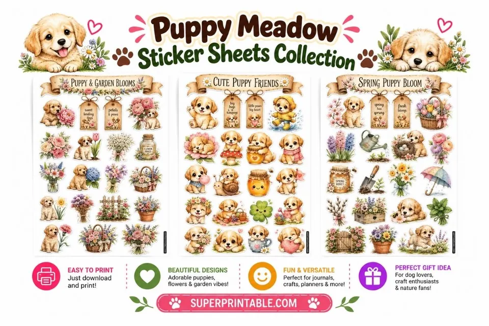 10+ Puppy Meadow Sticker Sheets Collection Feature Image