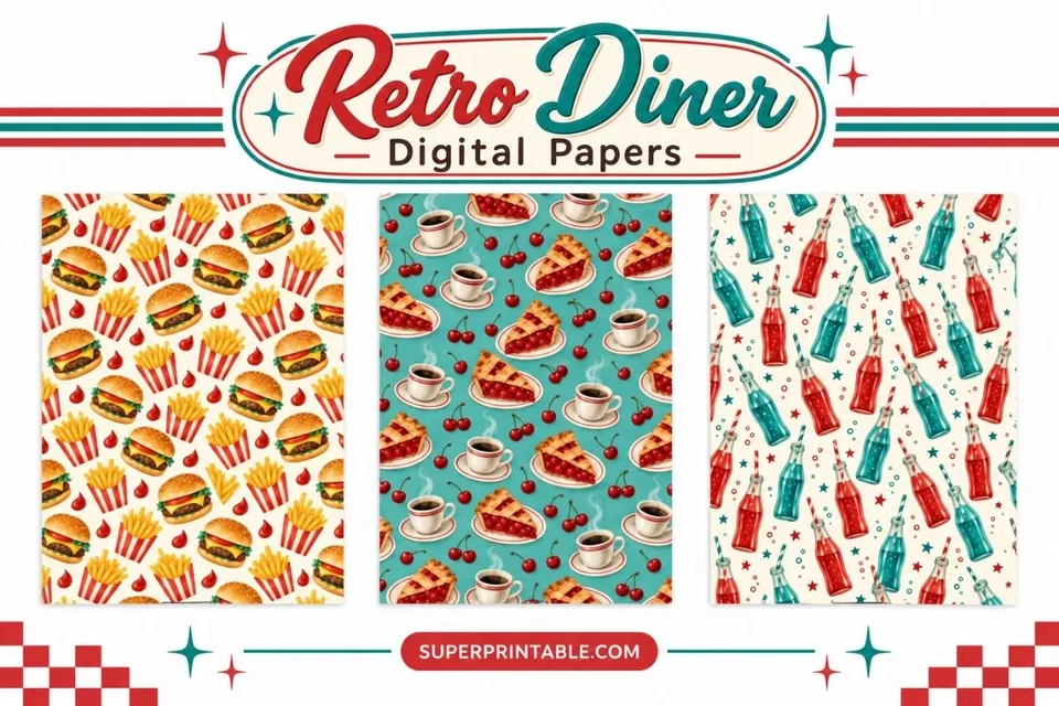 10+ Retro Diner Digital Papers Feature Image