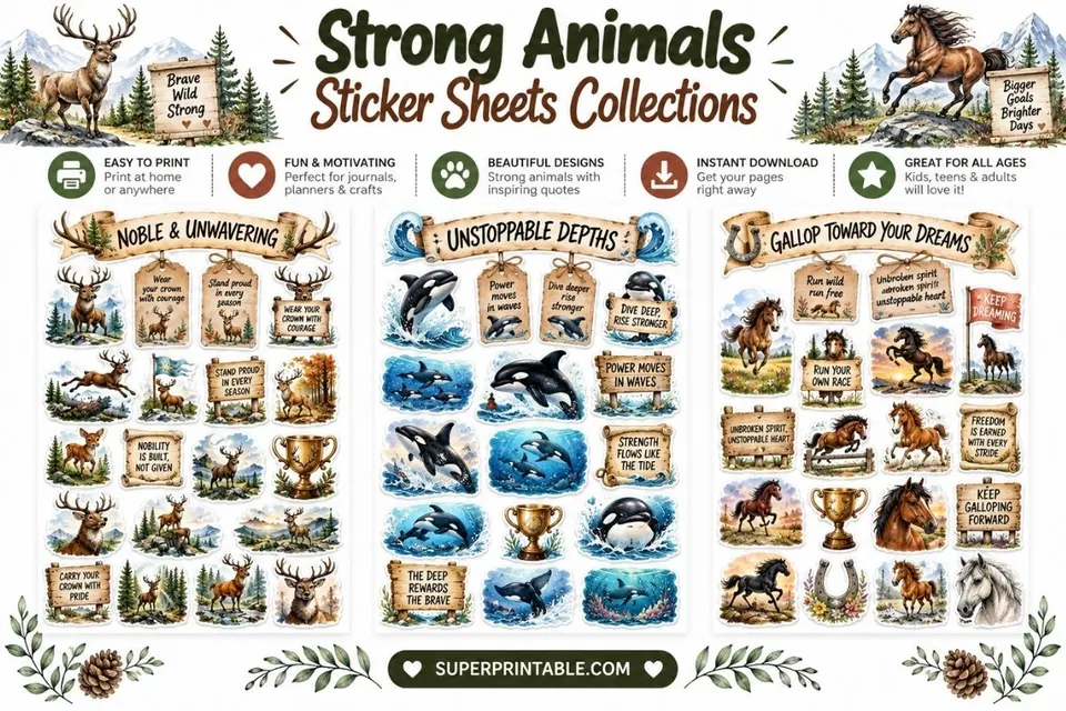 10+ Strong Animals Sticker Sheets Collections Feature Image