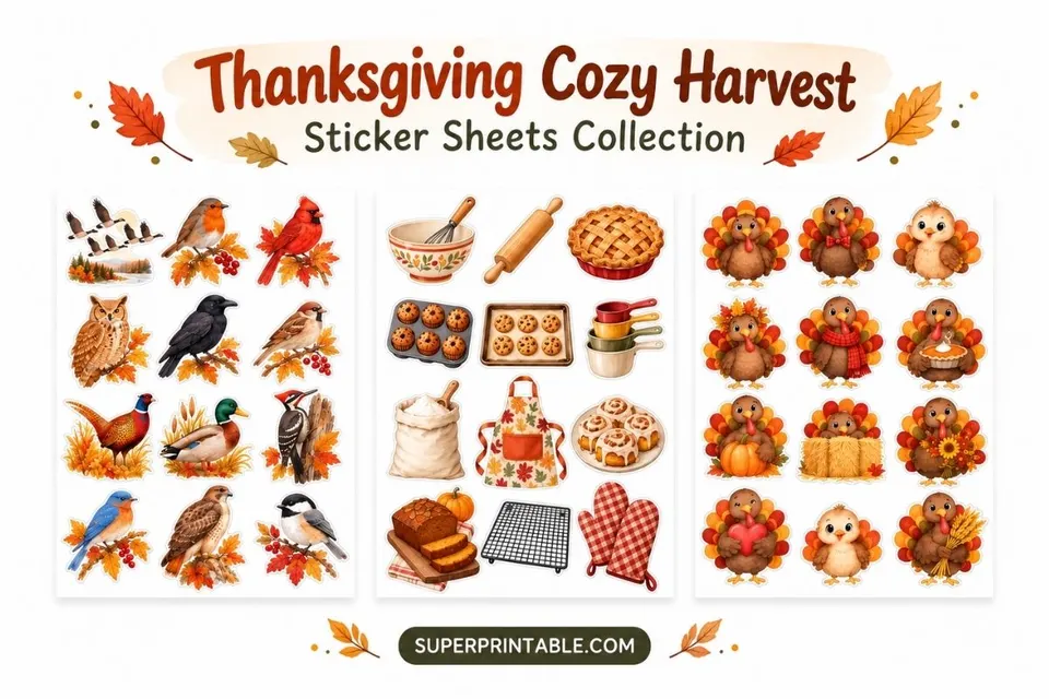 10+ Thanksgiving Cozy Harvest Sticker Sheets Collection Feature Image