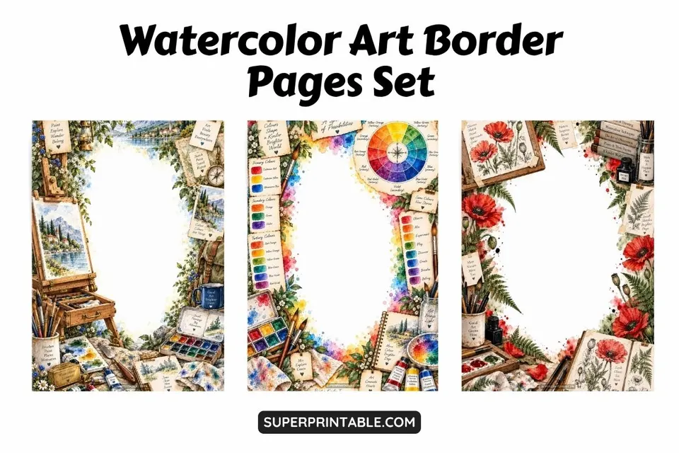 10+ Watercolor Art Border Pages Set Feature Image