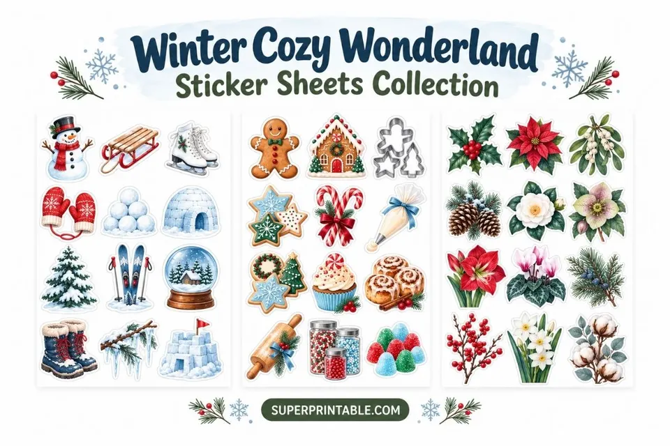 10+ Winter Cozy Wonderland Sticker Sheets Collection Feature Image