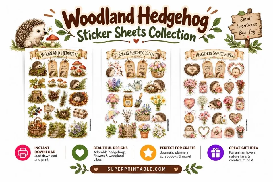 10+ Woodland Hedgehog Sticker Sheets Collection Feature Image