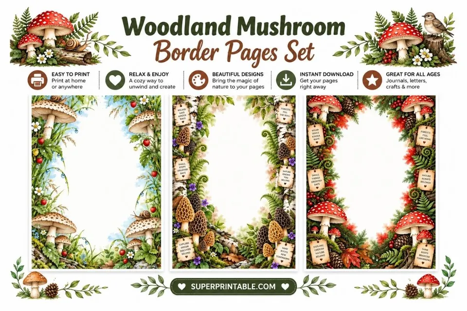 10+ Woodland Mushroom Border Pages Set Feature Image