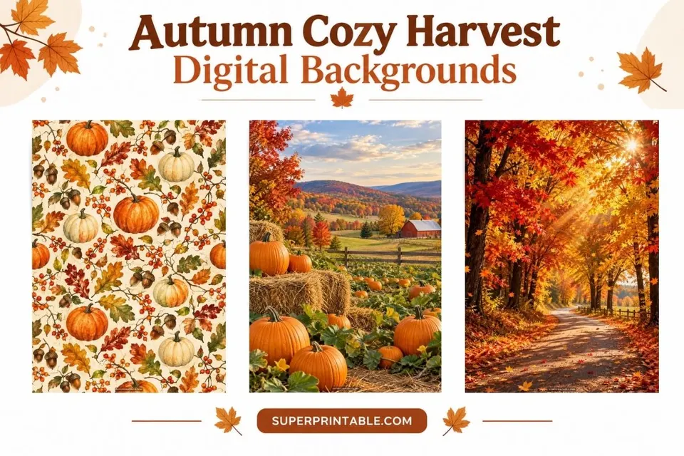 12+ Autumn Cozy Harvest Digital Backgrounds Feature Image