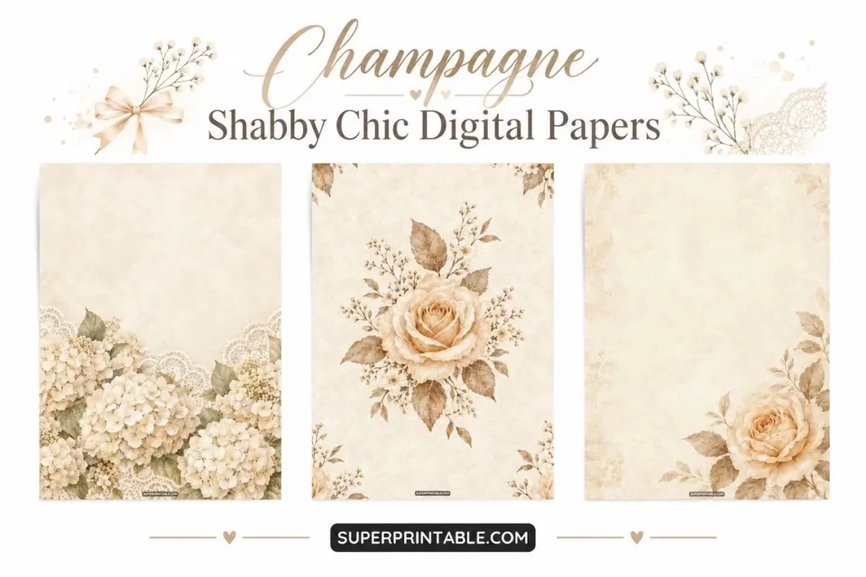 12+ Champagne Shabby Chic Digital Papers Feature Image