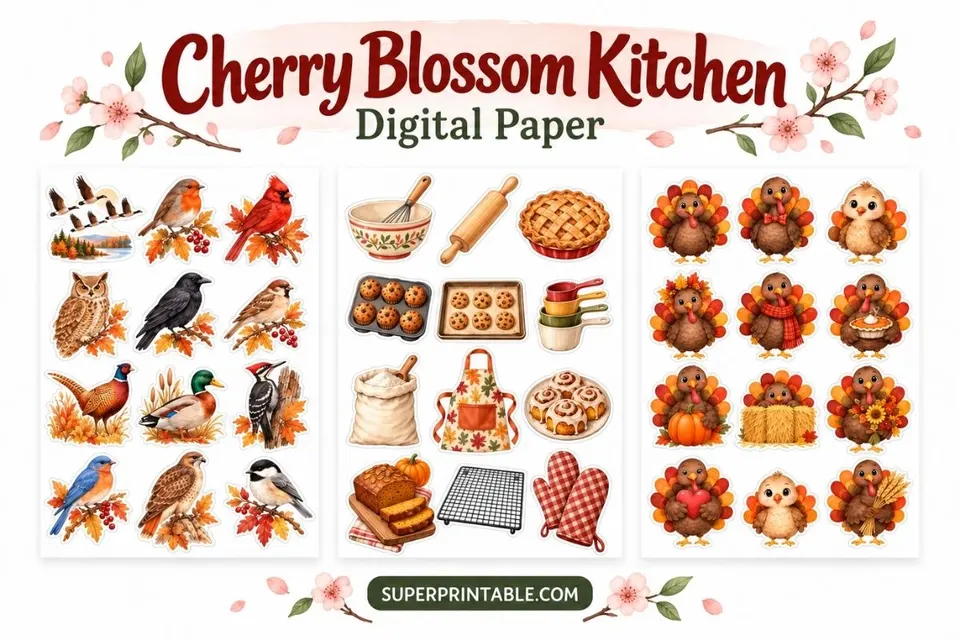 12+ Cherry Blossom Kitchen Digital Papers Feature Image