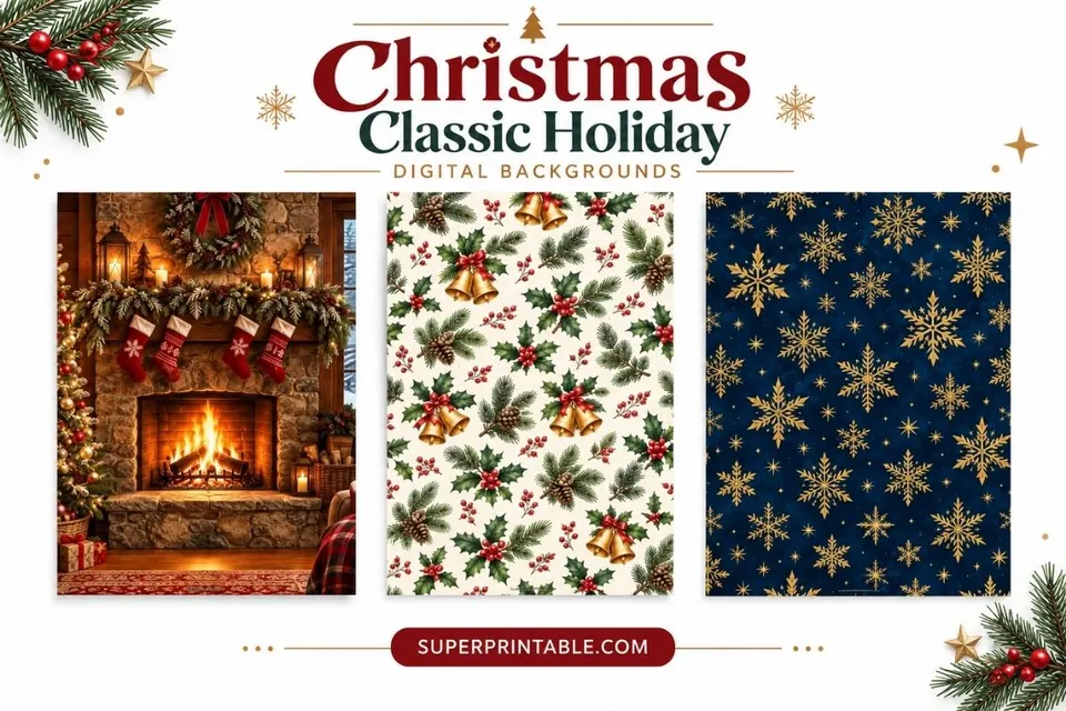 12+ Christmas Classic Holiday Digital Backgrounds Feature Image