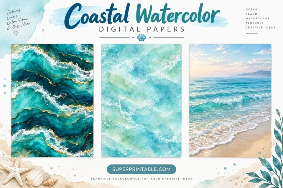 12+ Coastal Watercolor Digital Papers Feature Image