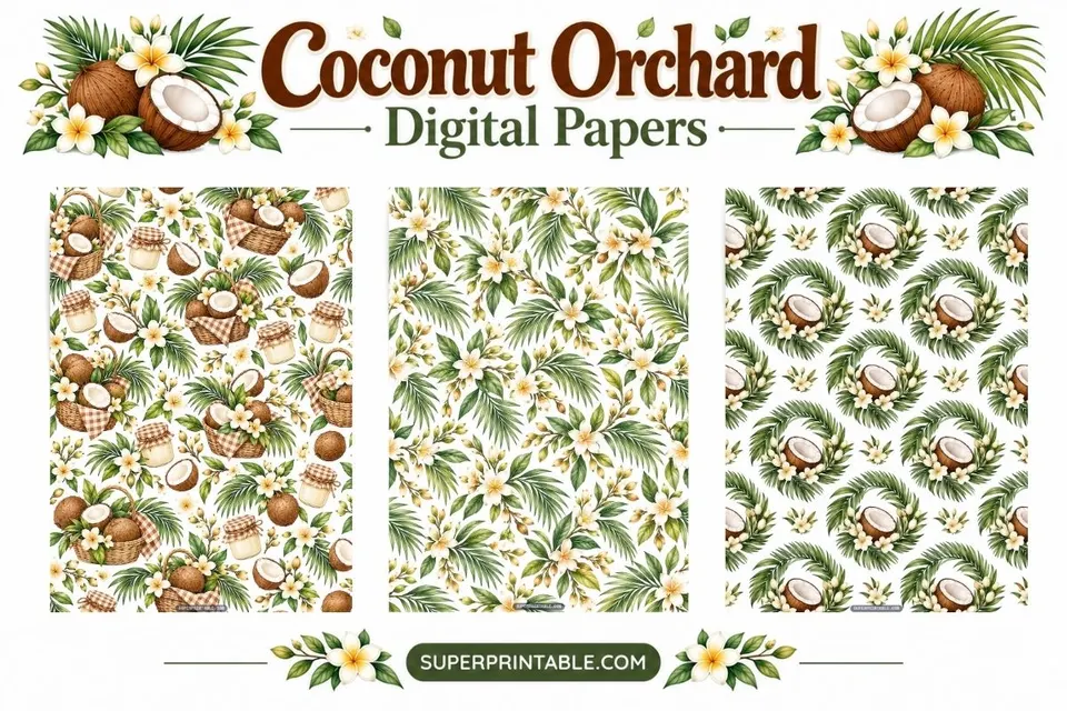 12+ Coconut Orchard Digital Papers Feature Image
