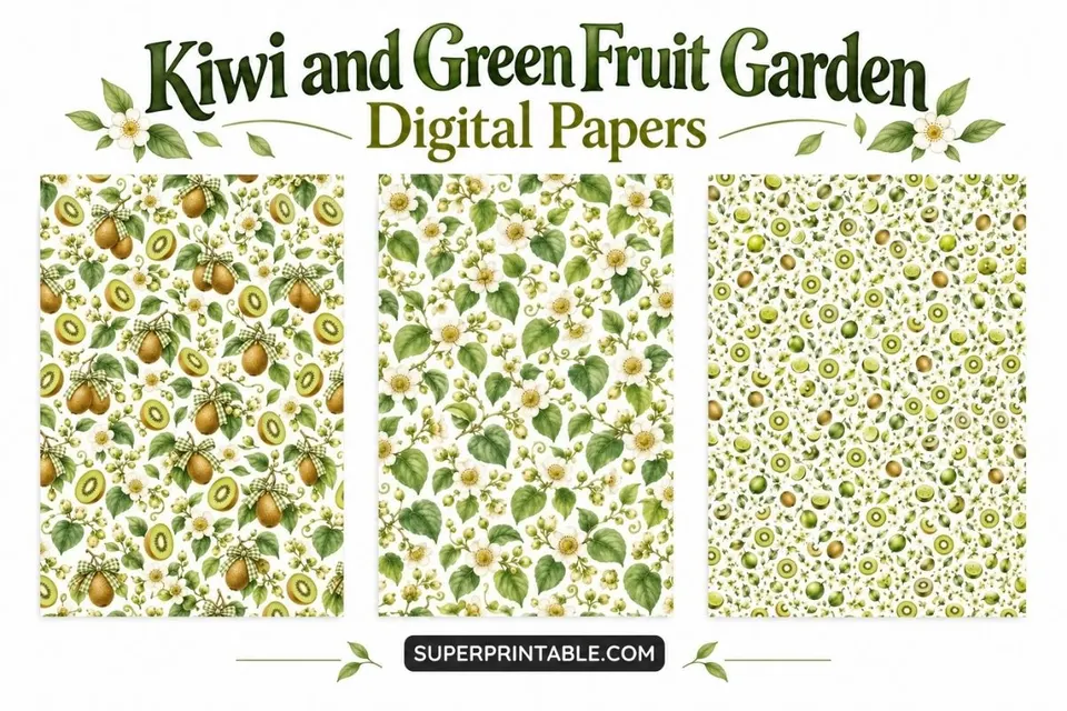 12+ Kiwi and Green Fruit Garden Digital Papers Feature Image