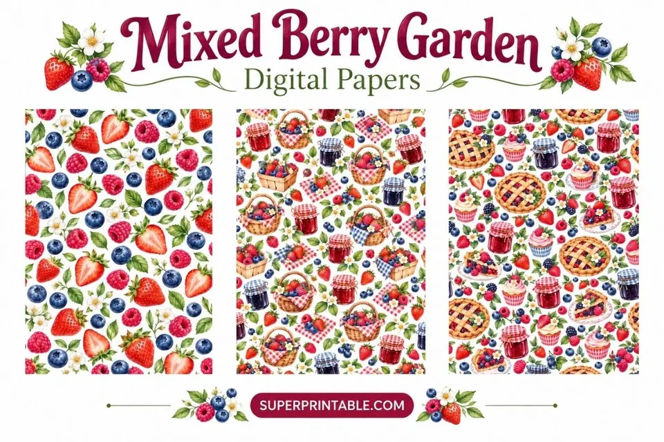 12+ Mixed Berry Garden Digital Papers Feature Image