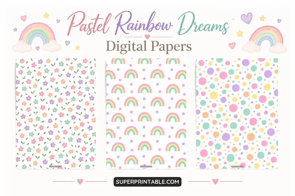 12+ Pastel Rainbow Dreams Digital Papers Feature Image