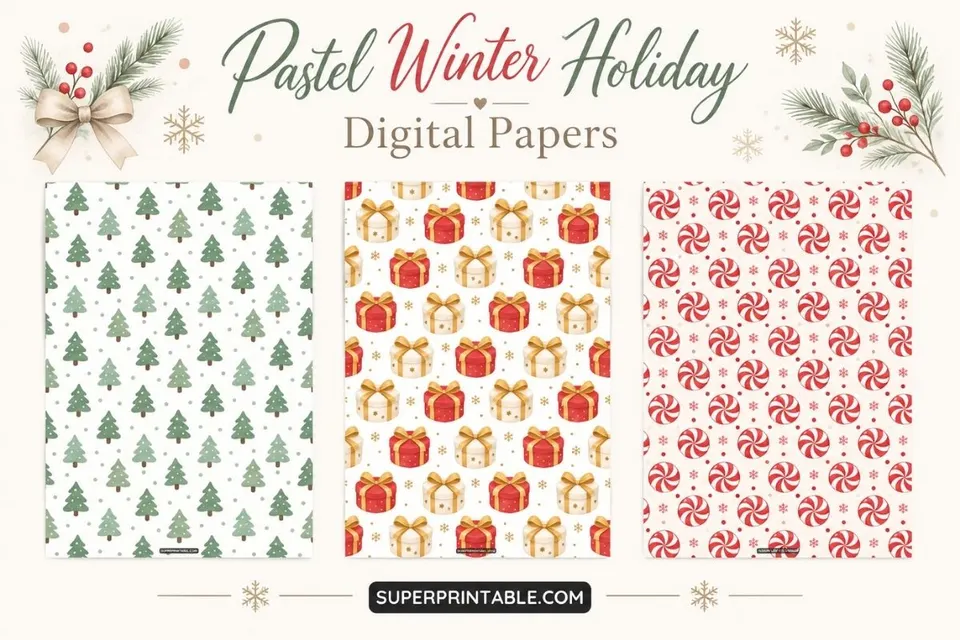 12+ Pastel Winter Holiday Digital Papers Feature Image