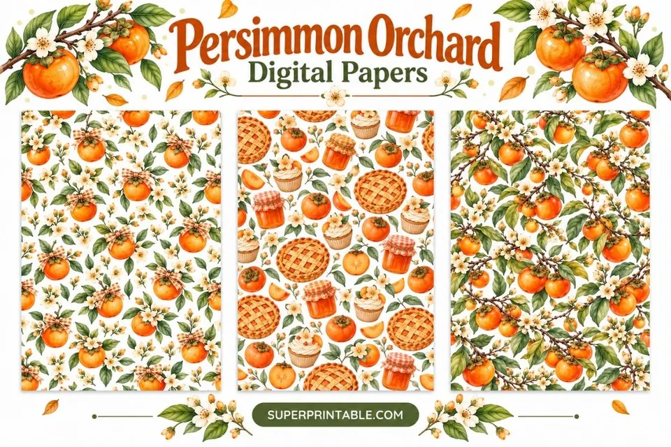 12+ Persimmon Orchard Digital Papers Feature Image