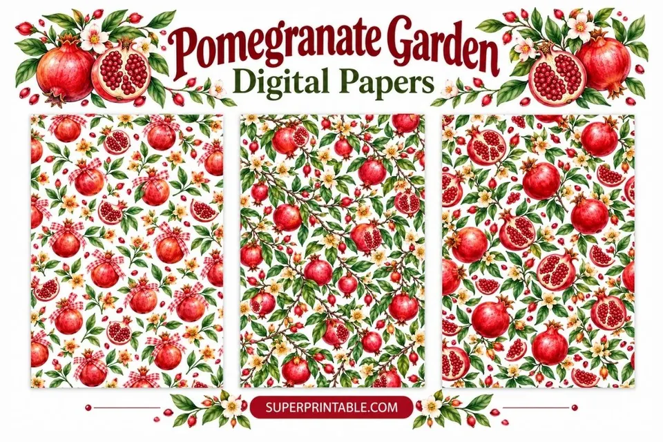 12+ Pomegranate Garden Digital Papers Feature Image