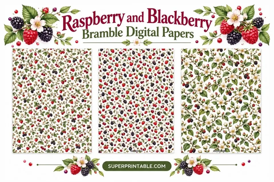 12+ Raspberry and Blackberry Bramble Digital Papers Feature Image