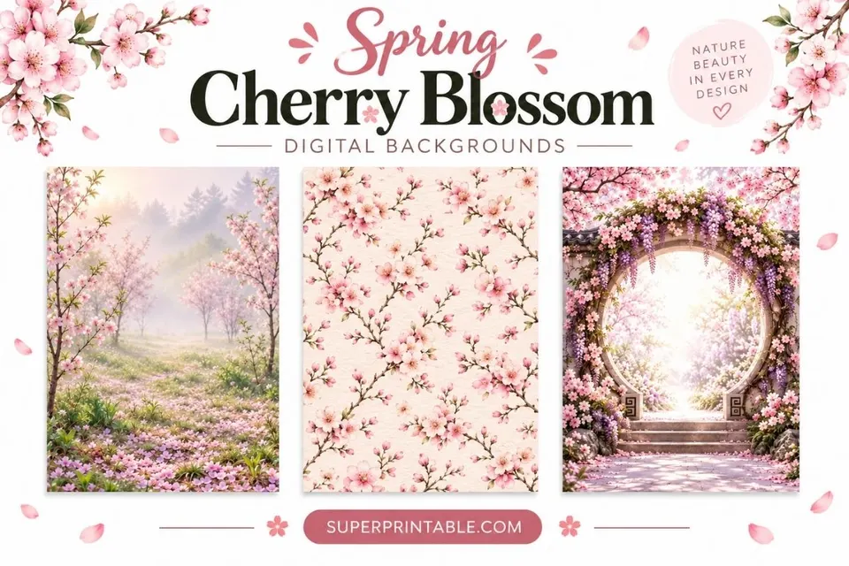 12+ Spring Cherry Blossom Digital Backgrounds Feature Image