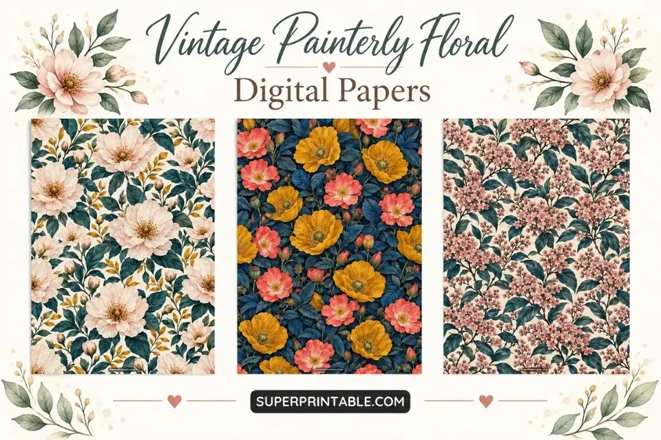12+ Vintage Painterly Floral Digital Papers Feature Image
