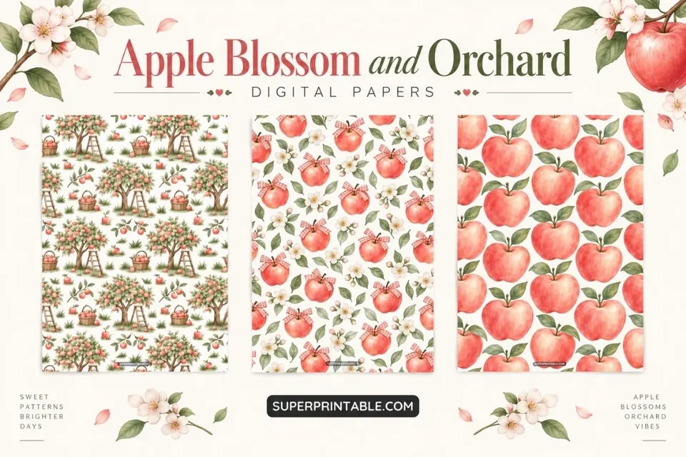 20+ Apple Blossom and Orchard Digital Papers Feature Image