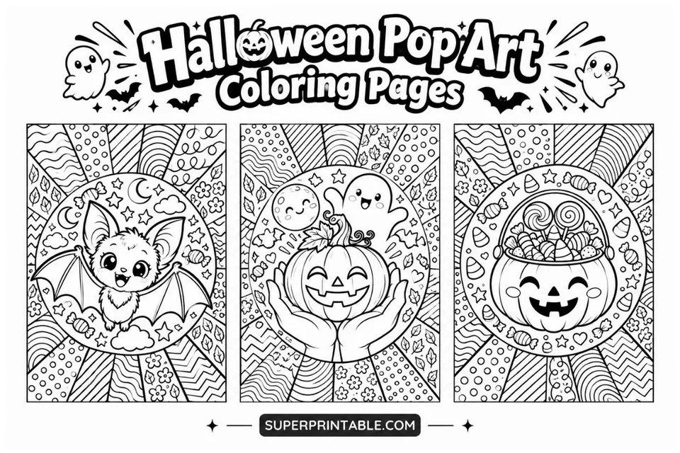20 Halloween Pop Art Coloring Pages Feature Image