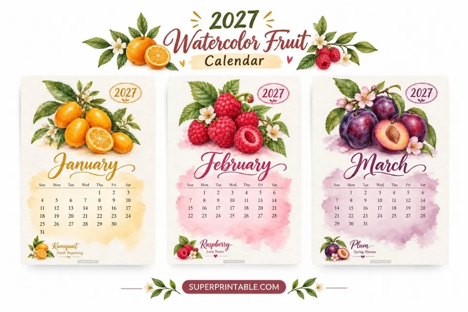 2027 Watercolor Fruit Calendar Feature Image