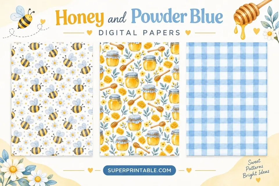 25+ Honey and Powder Blue Digital Papers Feature Image