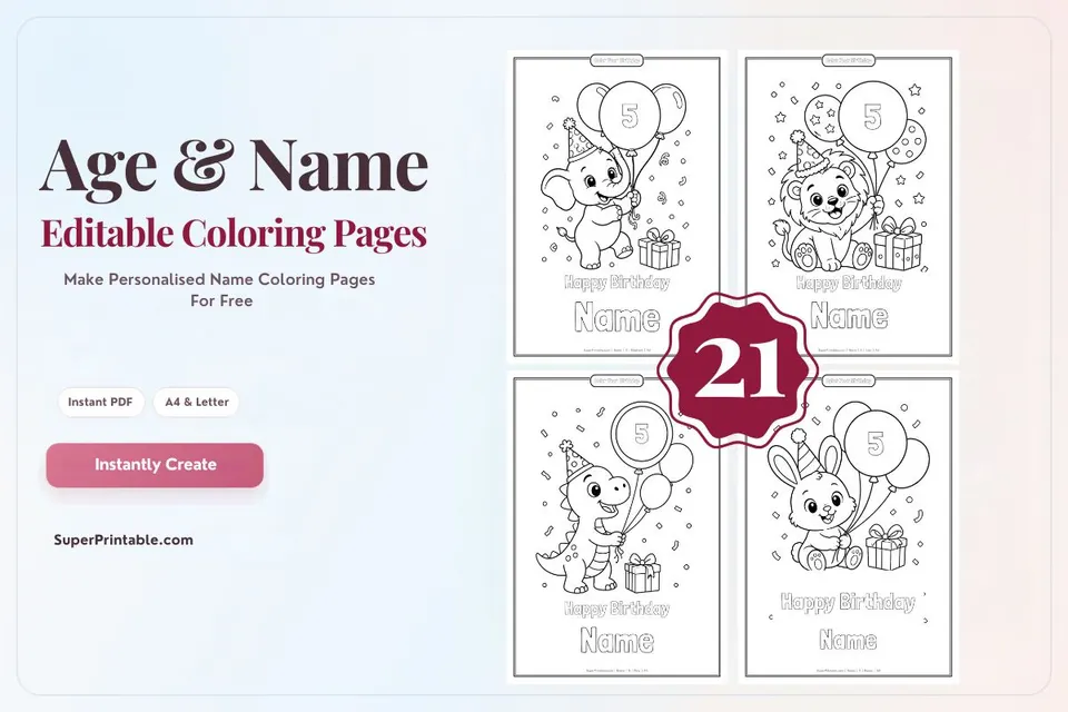 Age Personalised Birthday Coloring Pages