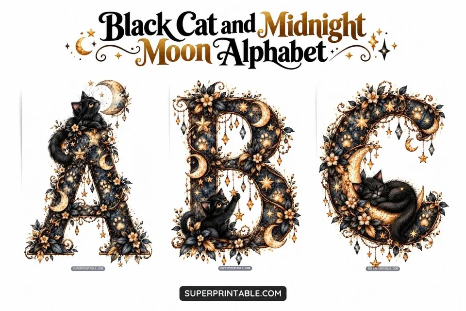 Black Cat and Midnight Moon Alphabet Feature Image