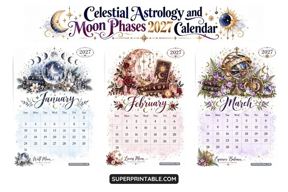 Celestial Astrology and Moon Phases 2027 Calendar Feature Image