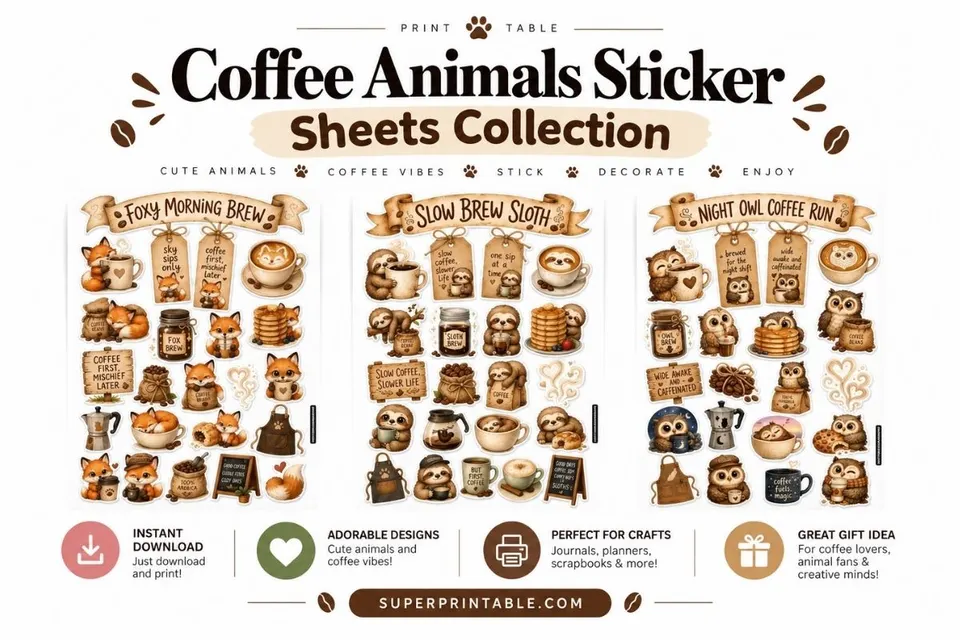 Coffee Animals Sticker Sheets Collection Feature Image