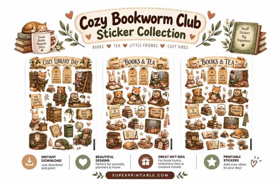 Cozy Bookworm Club Sticker Collection Feature Image