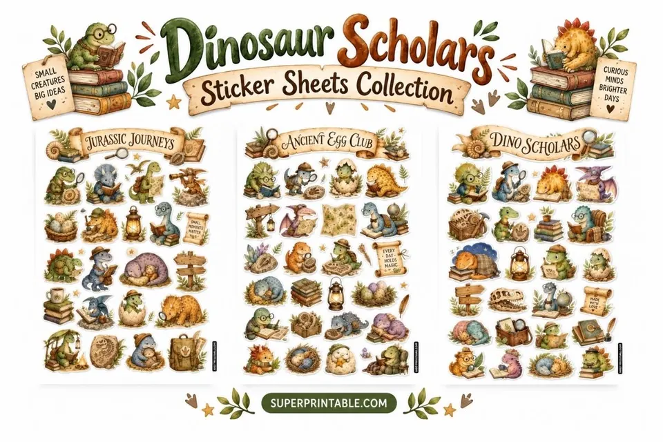Dinosaur Scholars Sticker Sheets Collection Feature Image