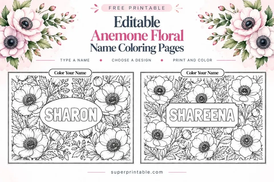 Editable Camellia Floral Name Coloring Pages Feature Image