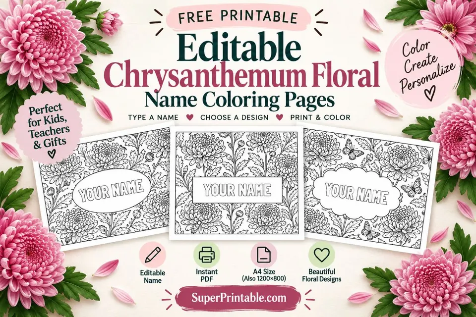 Editable Chrysanthemum Floral Name Coloring Pages Featured