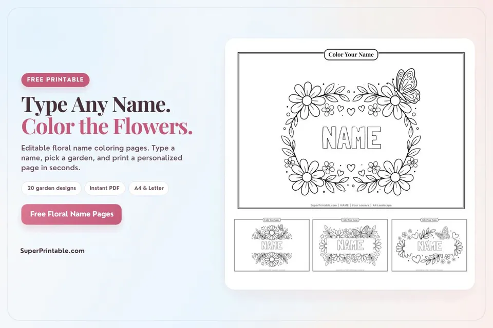 Editable Floral Name Coloring Pages