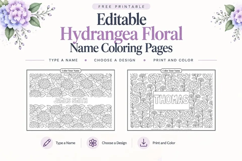 Editable Hydrangea Floral Name Coloring Pages Feature Image