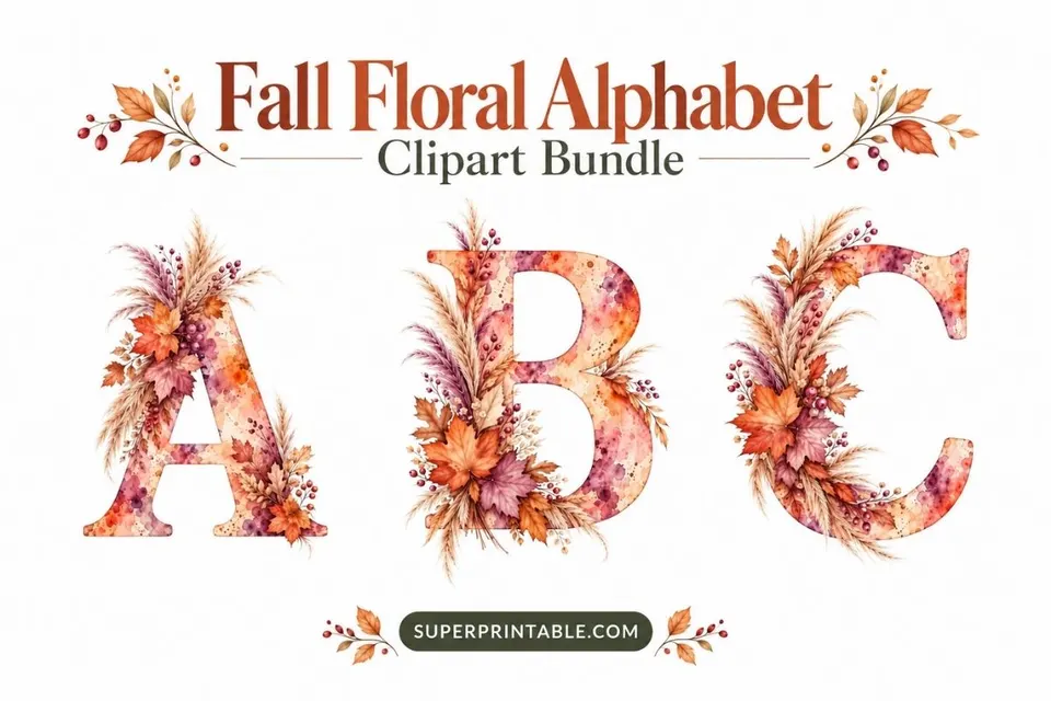 Fall Floral Alphabet Clipart Bundle Feature Image