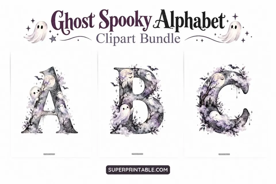 Ghost Spooky Alphabet Clipart Bundle Feature Image