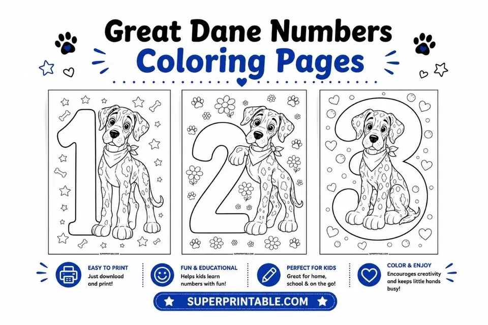 Great Dane Numbers Coloring Pages Feature Image