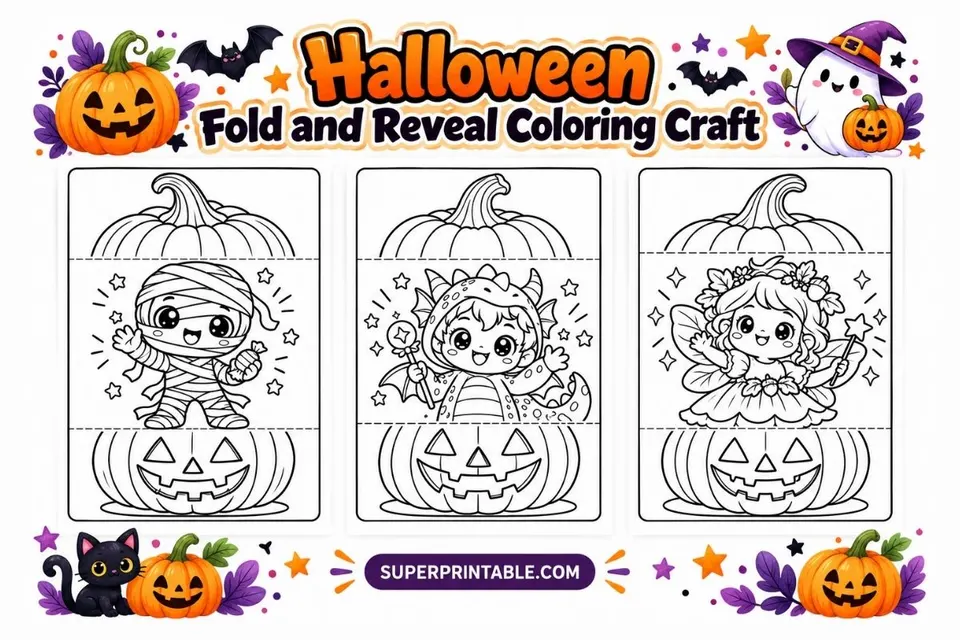 Halloween Fold and Reveal Coloring Craft Feature Image