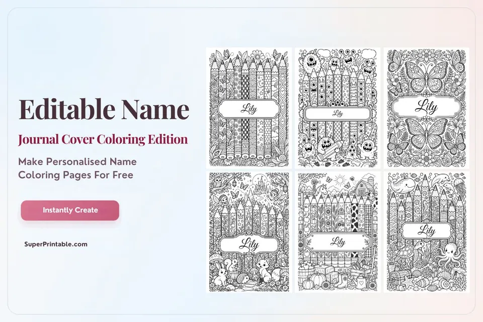 Editable Name Journal Cover Coloring Edition