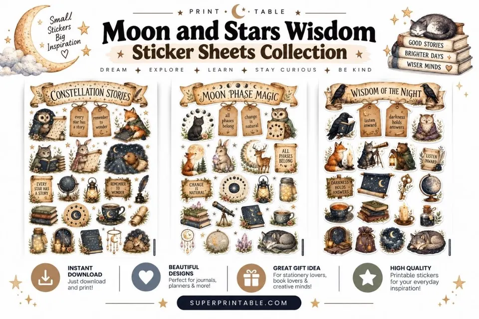 Moon and Stars Wisdom Sticker Sheets Collection Feature Image