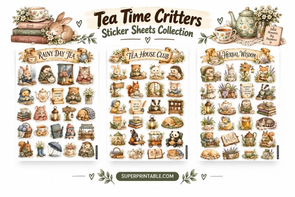 Tea Time Critters Sticker Sheets Collection Feature Image