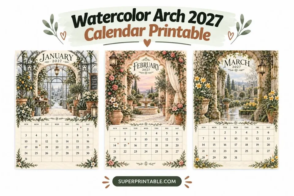 Watercolor Arch 2027 Calendar Printable Feature Image